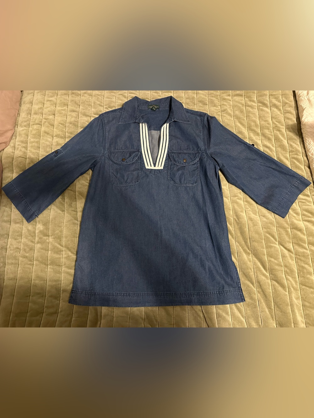 Denim Tunic Top with 3/4 Sleeves with Tie Up Option by Ralph Lauren